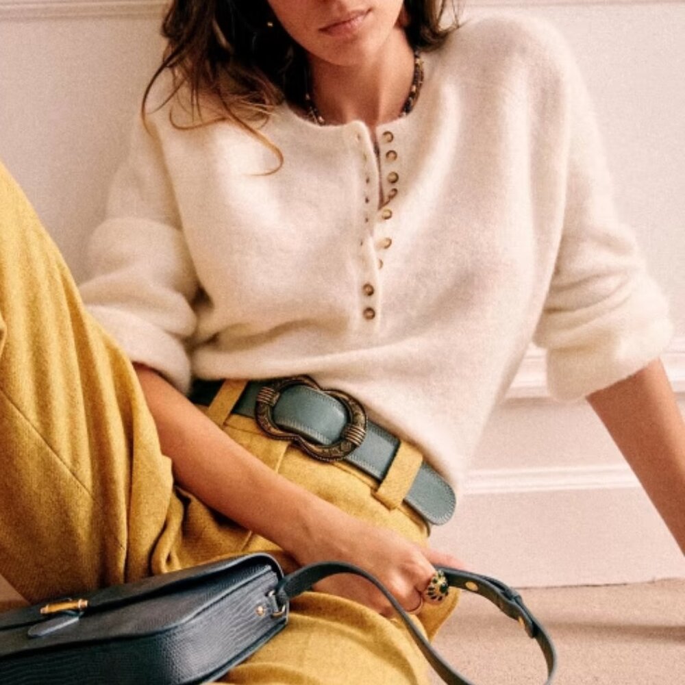 Sézane Léon Jumper Henley-style Sweater in Cream/Écru